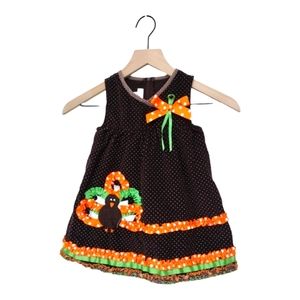 Bonnie Jean Brown Cotton Thanksgiving Turkey Dress Size 3T